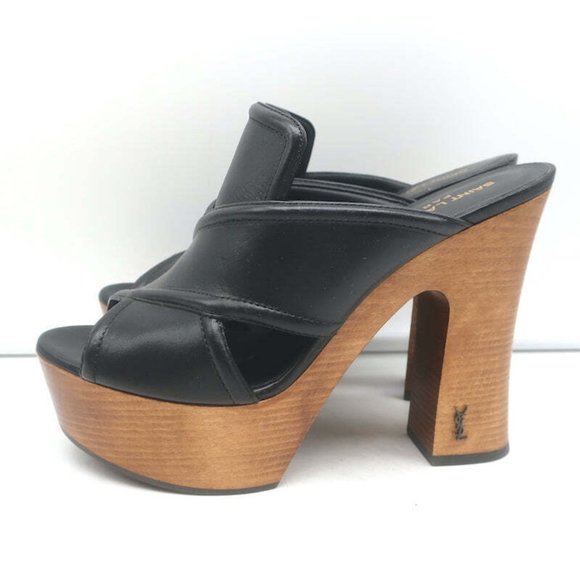 Saint Laurent Crisscross Platform Clog Sandals Black Leather Size 37 - Picture 6 of 11